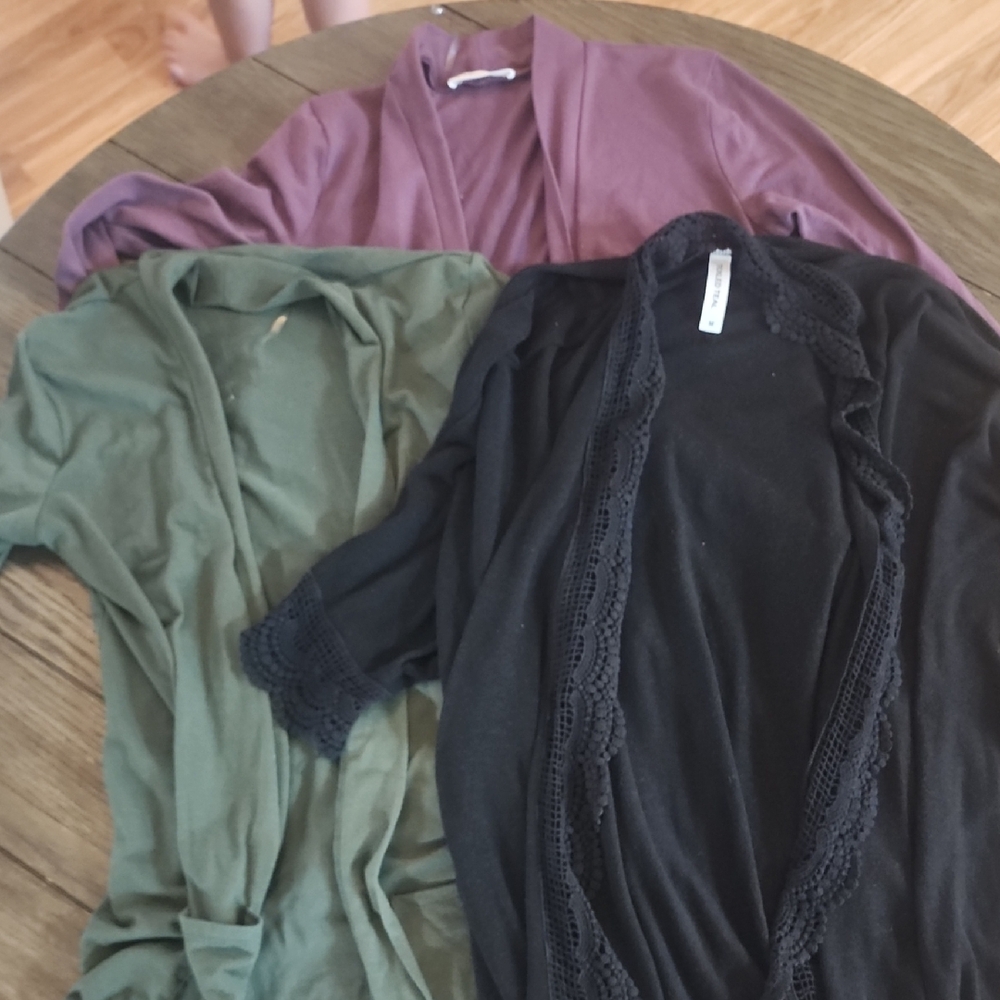 Set of Three Cardigans in Purple, Green, and Black. (2)zenana(1)tickled Teal